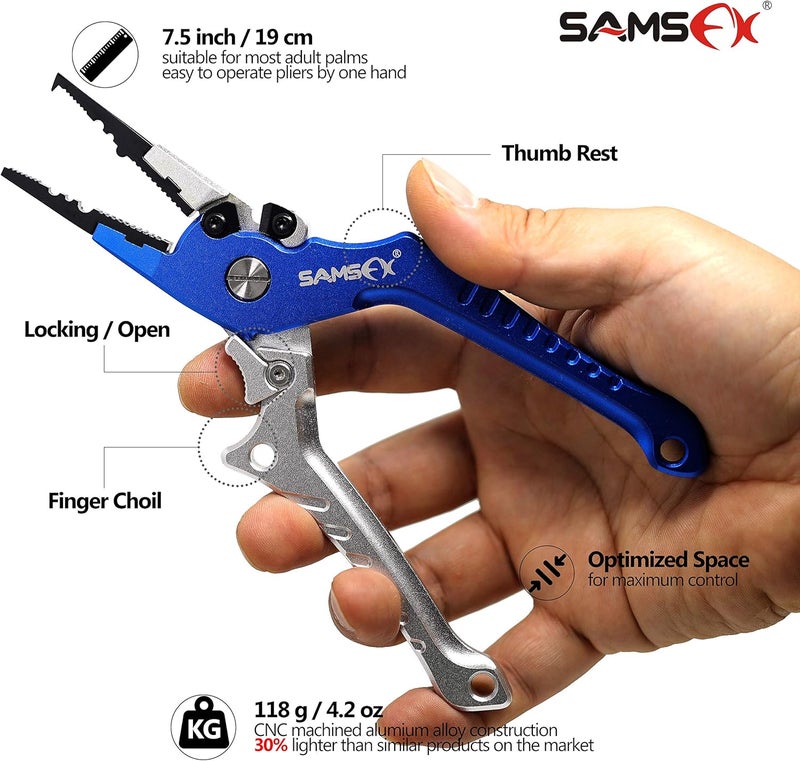 SAMSFX Aluminum Fishing Pliers Hook Remover Braid Line Cutter with Coiled Lanyard, Fly Fishing Knot Tying Tool & Retractors - Image 3