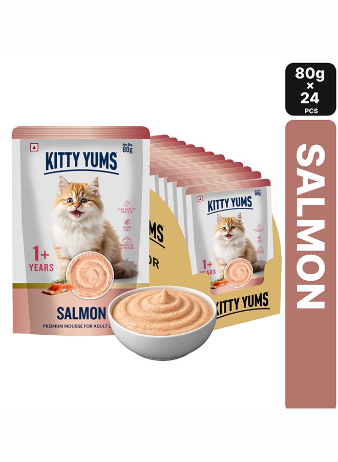 Kitty Yums Salmon Mousse Cat 80gm – Pack of 24 - Image 1