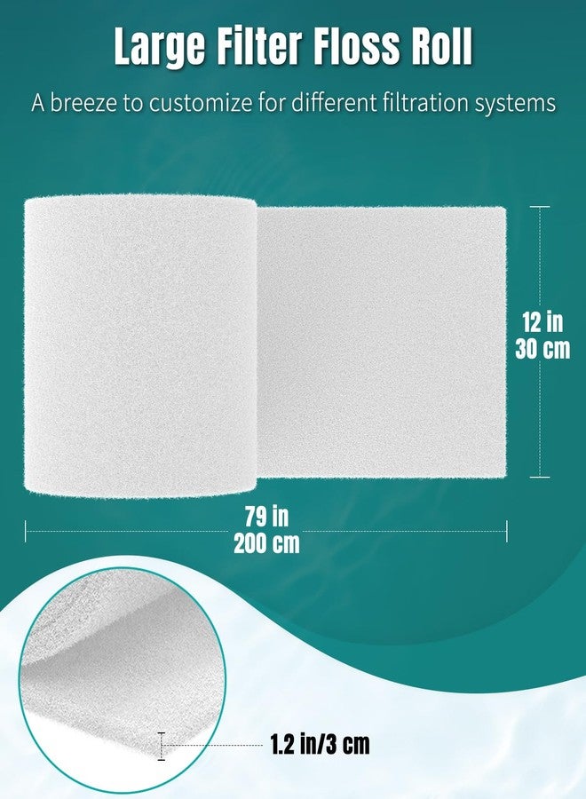 Pawfly 79 x 12 Inch White Cuttable Aquarium Filter Pad, 2 Inch Thick High Density Filter Media Roll for Freshwater Saltwater Fish Tanks & Small Ponds, Aquarium Filter Floss Roll for Fish Tank Filters - Image 3
