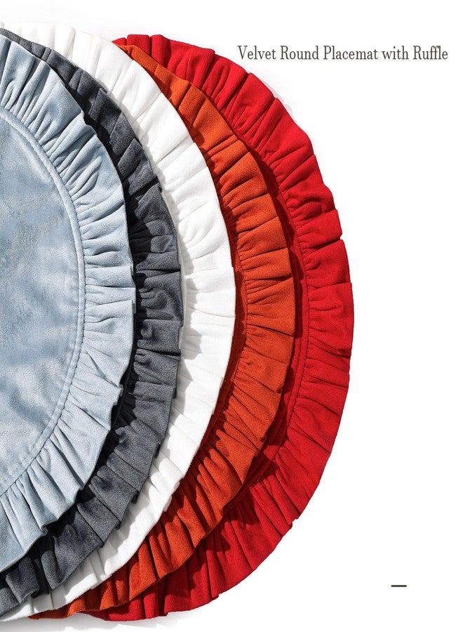 Opexscal 18 Inch Velvet Round Placemat with Ruffle for Dining Table Outdoor Placemats Non-Slip Washable for Gathering, Occasional Decoration and Family Parties Celebrations Set of 4, Blue Grey - Image 5