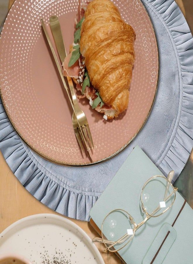 Opexscal 18 Inch Velvet Round Placemat with Ruffle for Dining Table Outdoor Placemats Non-Slip Washable for Gathering, Occasional Decoration and Family Parties Celebrations Set of 4, Blue Grey - Image 2