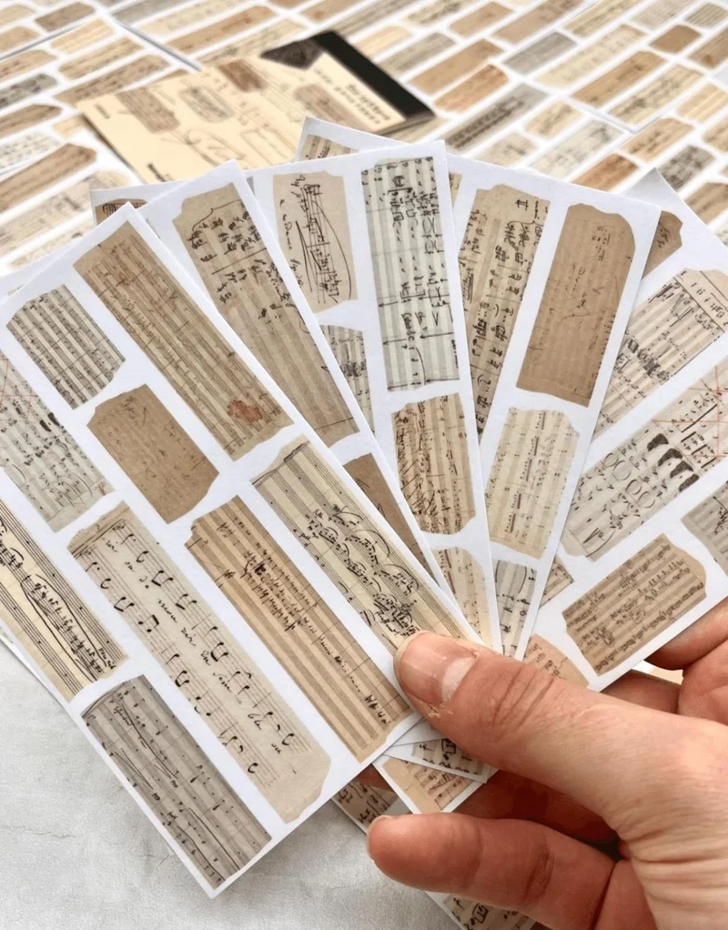 Kağıt Gemi Dükkan Paper Ship Shop Vintage Old Letters Music Note Patterned 20 Sheets Notebook Sticker / Decal / Bullet Journal