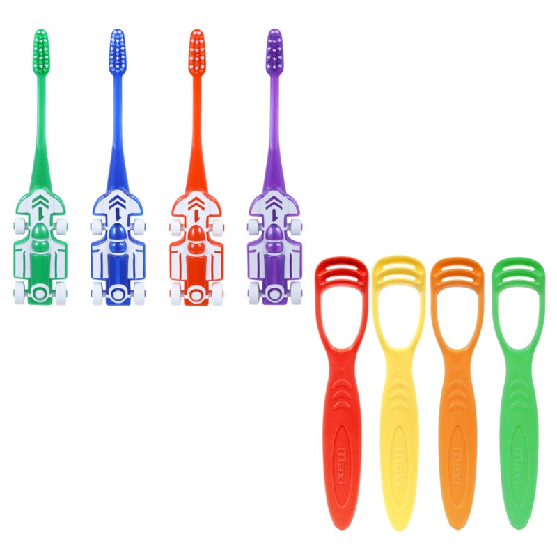 MAXI Oral Care Combo of 8-(4 Kids) Zoom Car Junior Toothbrush & (4 TC) 1 Number Tongue Cleaner Multicolour - Image 3