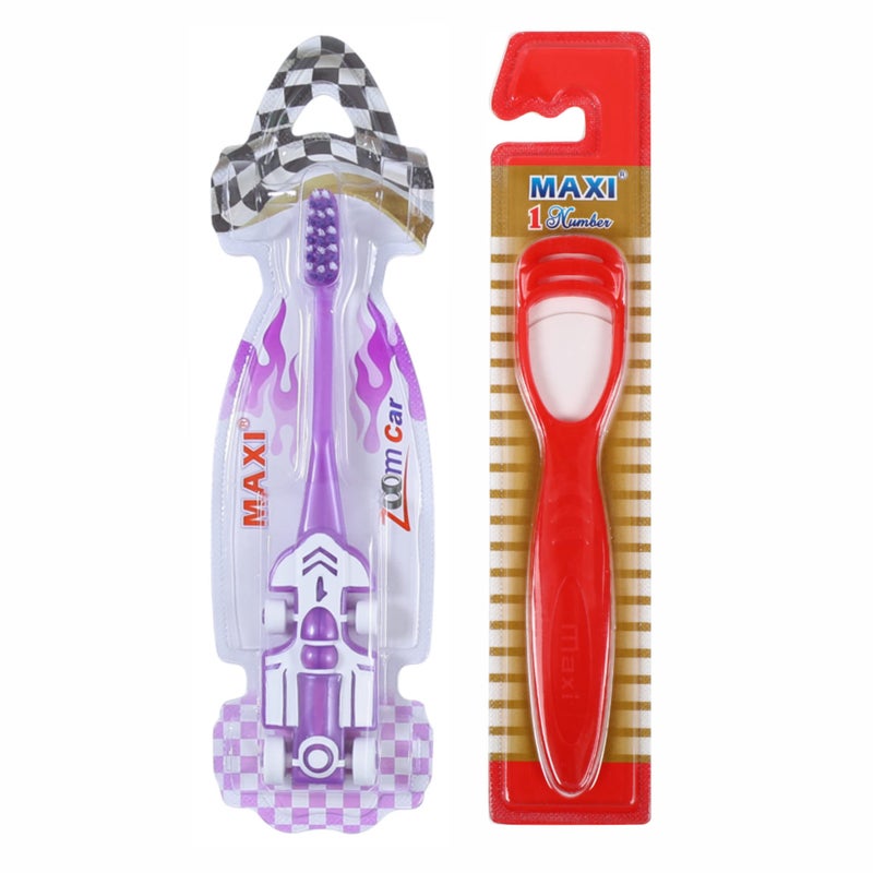 MAXI Oral Care Combo of 8-(4 Kids) Zoom Car Junior Toothbrush & (4 TC) 1 Number Tongue Cleaner Multicolour - Image 4