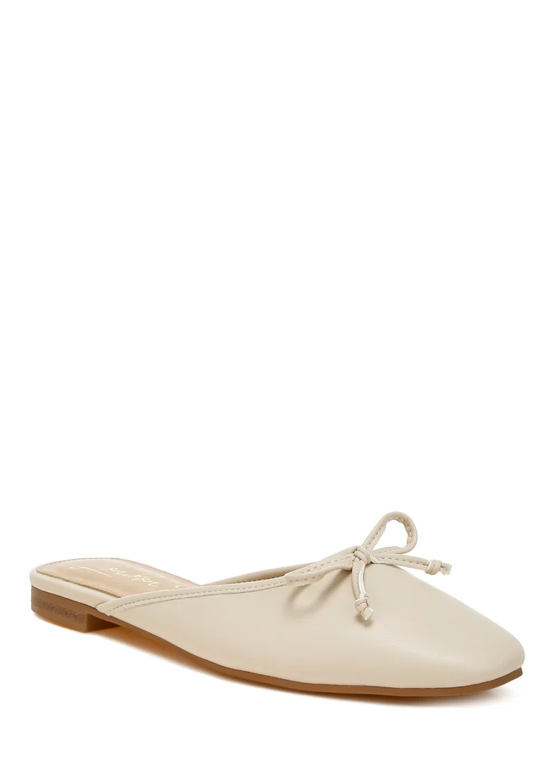 London Rag Bow Slip-On Flat Mules in Beige