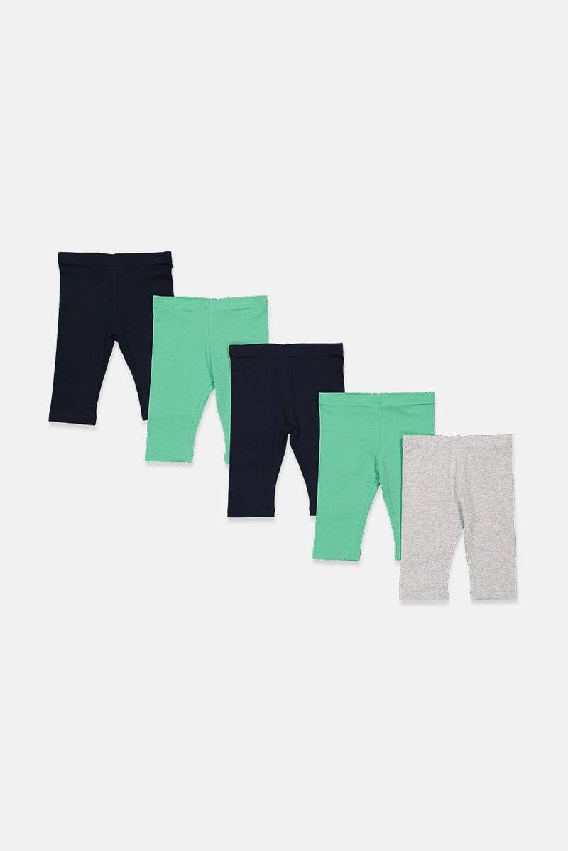 Tchibo Toddlers Girl 5 Pcs Leggings, Navy Blue and Grey and Green - Image 1