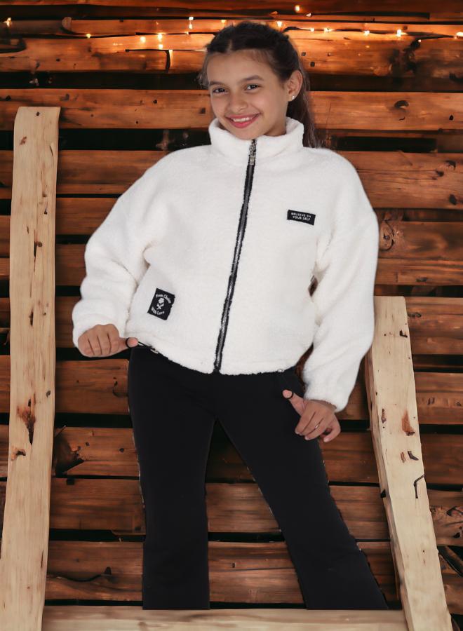 Girls' 8-Year-Olds Sweater with Fur, Winter 2024 Trends, High-Quality Fabric, Ultra-Soft Materials, Printed in Attractive Colors