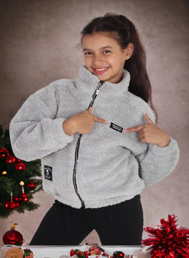 Girls' 8-Year-Olds Sweater with Fur, Winter 2024 Trends, High-Quality Fabric, Ultra-Soft Materials, Printed in Attractive Colors