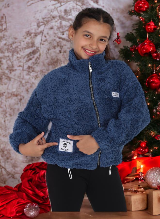 Girls' 8-Year-Olds Sweater with Fur, Winter 2024 Trends, High-Quality Fabric, Ultra-Soft Materials, Printed in Attractive Colors