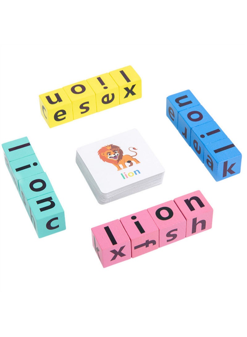 Beauenty Wooden Spelling Word Game for Kids – Educational Alphabet Matching Toy with Letter Cubes and Word Cards – Fun Cognitive Development Game for Preschool and Early Learning – Safe and Colorful Gift for - Image 1
