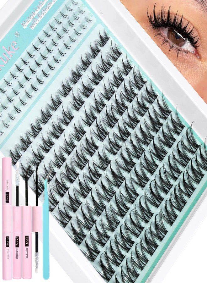 Boahankuke Manga Lash Clusters Kit Fairy Lash Extension Kit 144PCS Wispy Eyelash Extension Kit with Bottom Lashes Anime Eyelash Clusters Kit Natural Individual Lashes with 2-IN-1 Lash Glue and Lash Tweezers - Image 1