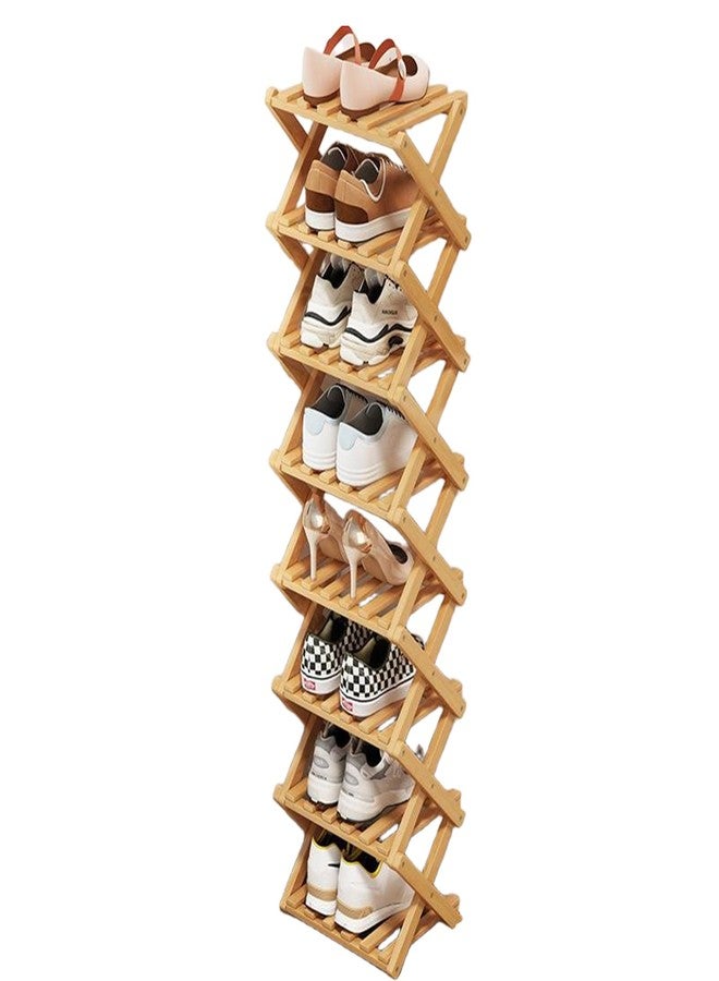 Buric 8 Tier Natural Bamboo Shoe Rack,Foldable Space Saving Shoe Storage Organizer,Easy Assembly & Strong Design Shoes Stand Shelf Organiser for Closet (Primary Color, Eight Layers) - Image 1