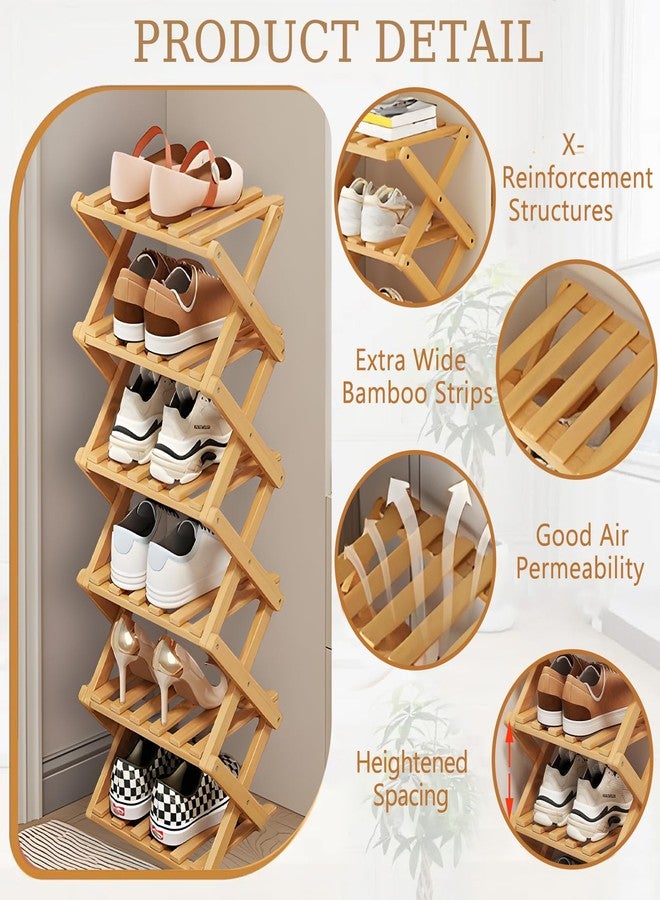 Buric 8 Tier Natural Bamboo Shoe Rack,Foldable Space Saving Shoe Storage Organizer,Easy Assembly & Strong Design Shoes Stand Shelf Organiser for Closet (Primary Color, Eight Layers) - Image 2