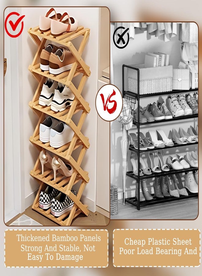 Buric 8 Tier Natural Bamboo Shoe Rack,Foldable Space Saving Shoe Storage Organizer,Easy Assembly & Strong Design Shoes Stand Shelf Organiser for Closet (Primary Color, Eight Layers) - Image 5