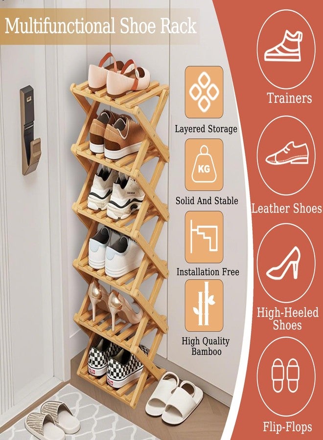 Buric 8 Tier Natural Bamboo Shoe Rack,Foldable Space Saving Shoe Storage Organizer,Easy Assembly & Strong Design Shoes Stand Shelf Organiser for Closet (Primary Color, Eight Layers) - Image 4