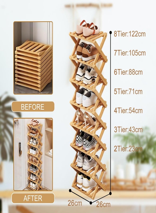 Buric 8 Tier Natural Bamboo Shoe Rack,Foldable Space Saving Shoe Storage Organizer,Easy Assembly & Strong Design Shoes Stand Shelf Organiser for Closet (Primary Color, Eight Layers) - Image 3