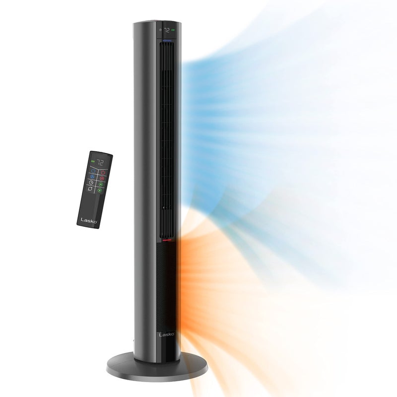 Lasko Lasko Oscillating All Season Tower Fan and Space Heater in One for Home with Adjustable Thermostat TipOver Switch 4 Fan Speeds 3 Heat Settings and Remote Control 42 Inches 1500W Gray FH515 