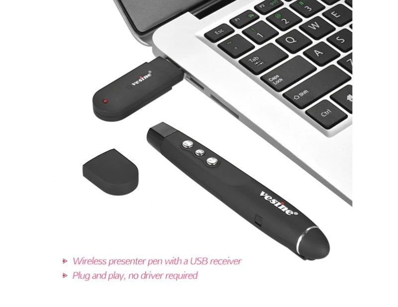 vesine VP101 2.4GHz Wireless Presenter Presentation Red Light Pointer Pen PPT Powerpoint Clicker USB Remote Control for Meeting Teaching Lecture - Image 3