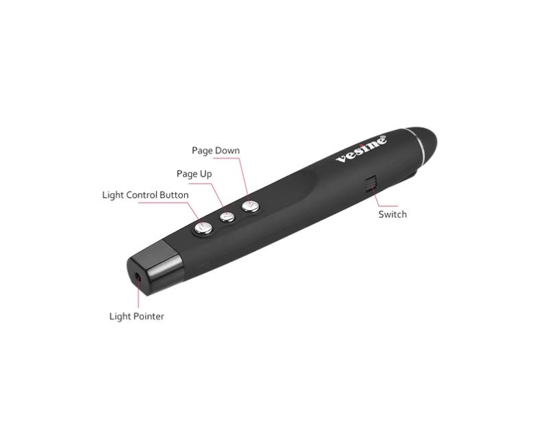 vesine VP101 2.4GHz Wireless Presenter Presentation Red Light Pointer Pen PPT Powerpoint Clicker USB Remote Control for Meeting Teaching Lecture - Image 2