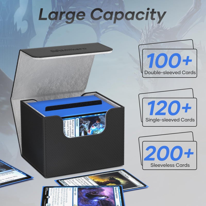 Mlikero Card Deck Box  Commander Deck Box Holds 100+ Double-Sleeved Cards With 4 Dividers  Leather Magnetic Closure Card Box Fit For Mtg  Tcg (Black) - Image 2