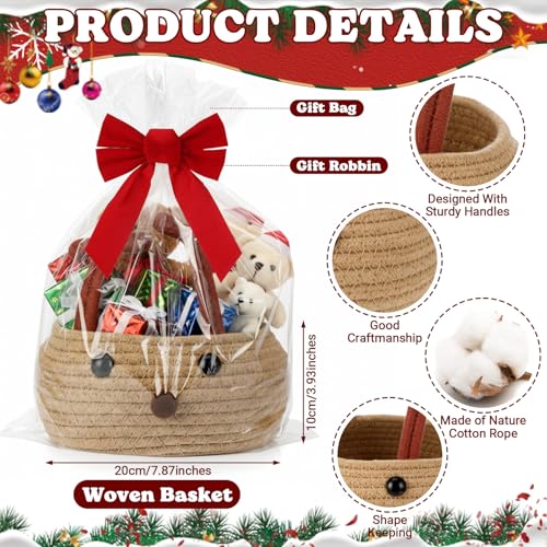 Geelin Christmas Gift Basket with Wrap Bag and Ribbon 8x4 Inch Empty Woven Basket Christmas Reindeer Elk Woven Storage Container for Xmas Party Gift Wrapping - Image 3