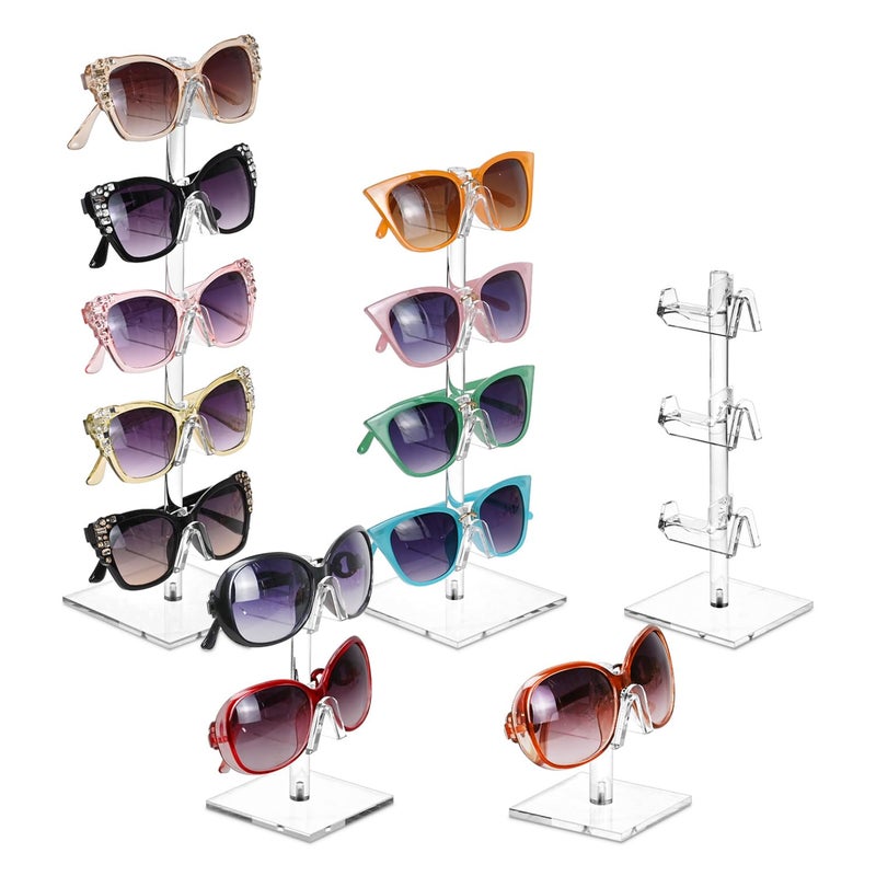 Mooca MOOCA 5 Pcs Acrylic Glasses Stand Eyewear Display Sunglasses Organizer Eyewear Holders Sunglass Rack with 5 Different Heights Showcasing Up to 15 Pairs 