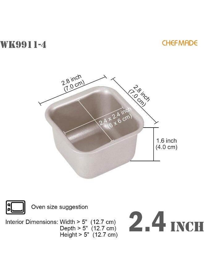 CHEFMADE Mini Brownie Cake Pan Set, 2.4-Inch 4Pcs Non-Stick Square Muffin Pan Blondie Bakeware for Oven and Instant Pot Baking - Image 2