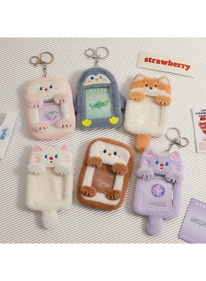 NIBEMINENT 1 - Piece Transparent Cartoon Plush Kpop Photo Card Holder Pendant Key Chain ID Badge Holder ID Card Holder Photo Card Protector for School ID Office ID Access Card for Women Girls - Image 2