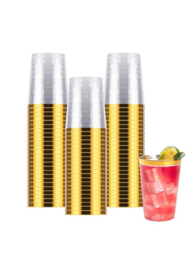 Goodluck 50PCS 10oz Gold Plastic Cups for Party, Disposable Gold Rim Cups, Plastic Cocktail Glasses for Wedding Thanksgiving, Christmas, and Parties - Image 1
