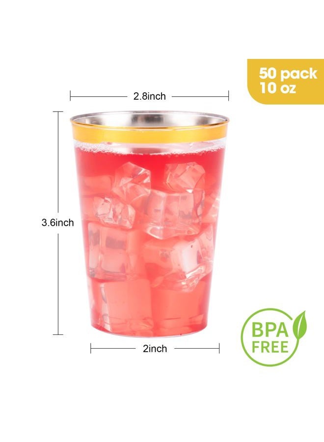 Goodluck 50PCS 10oz Gold Plastic Cups for Party, Disposable Gold Rim Cups, Plastic Cocktail Glasses for Wedding Thanksgiving, Christmas, and Parties - Image 4