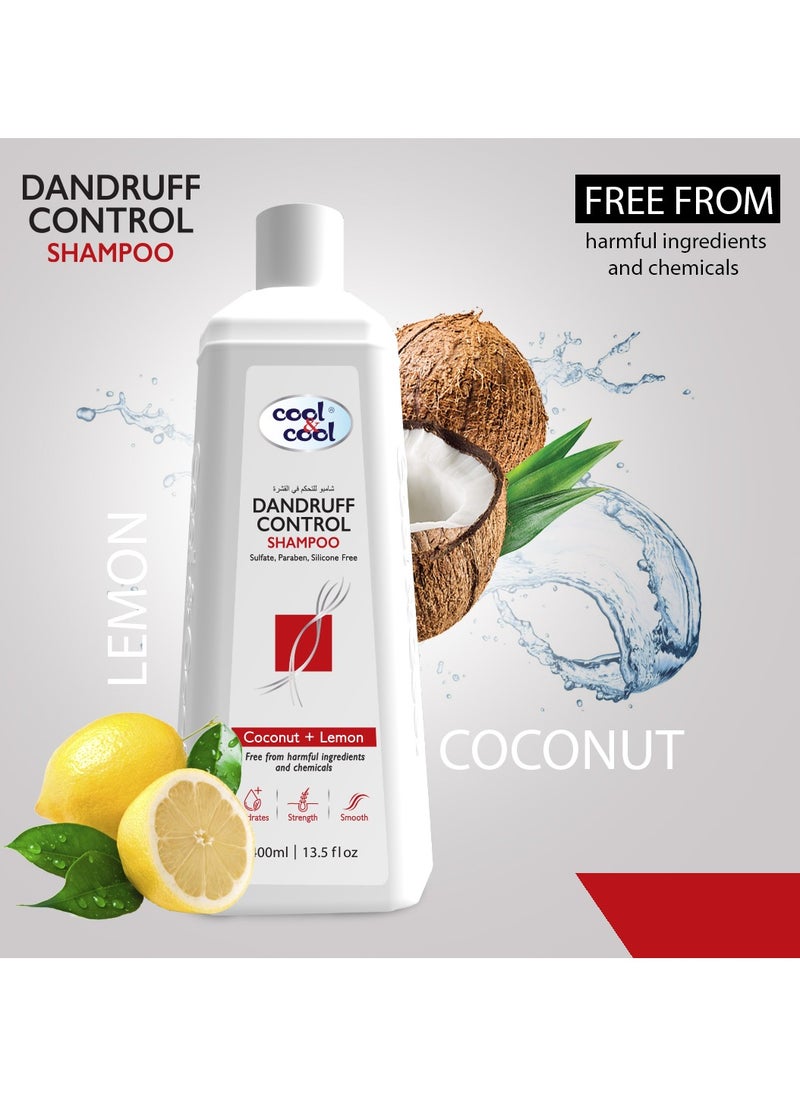 Cool & Cool - Cool & Cool Dandruff Control Shampoo 400ML - Sulfate, Paraben, Silicone Free, Coconut & Lemon, Hydrating, Strengthening, Smoothing - Image 1