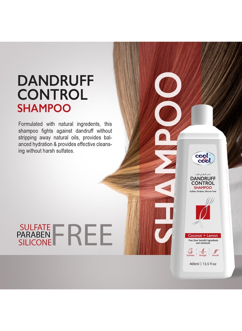 Cool & Cool - Cool & Cool Dandruff Control Shampoo 400ML - Sulfate, Paraben, Silicone Free, Coconut & Lemon, Hydrating, Strengthening, Smoothing - Image 1