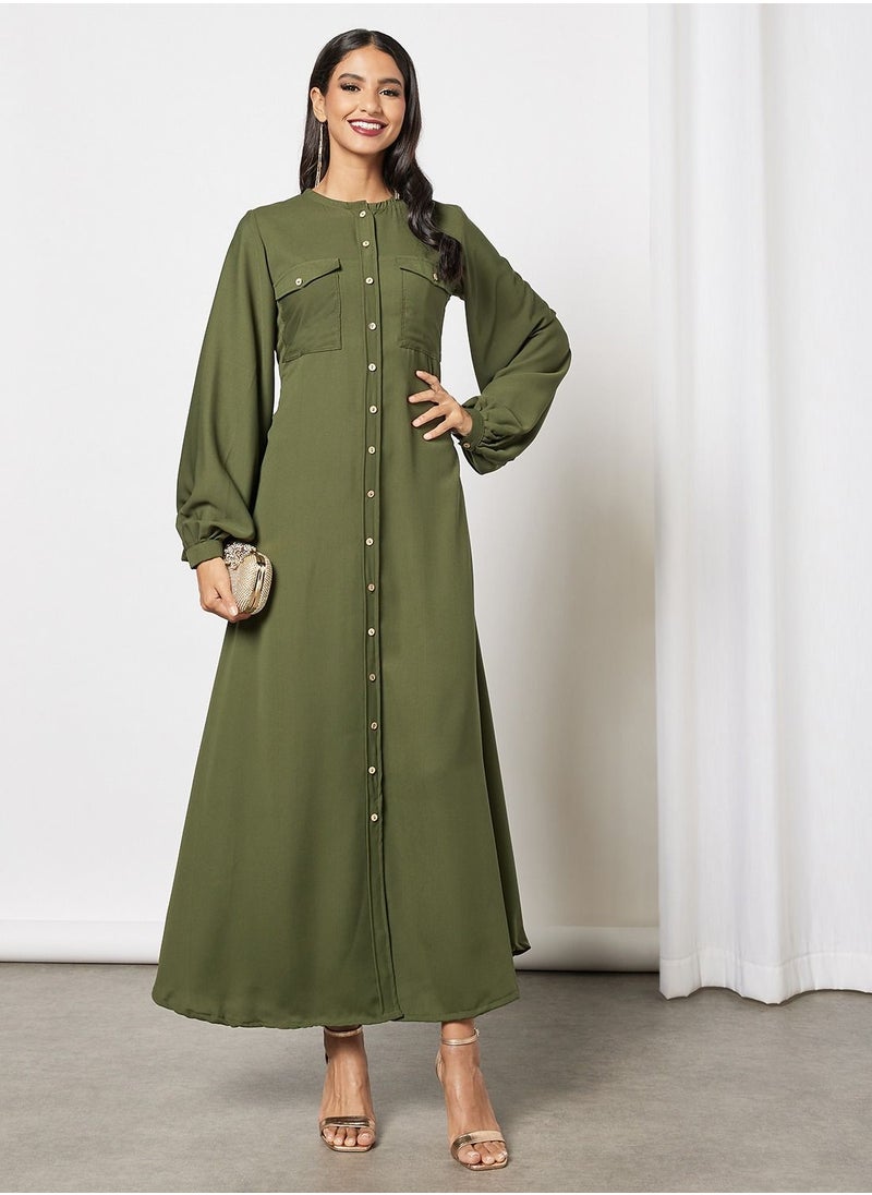 HANA & SARA - Button Detail Maxi Modest Dress - Image 1