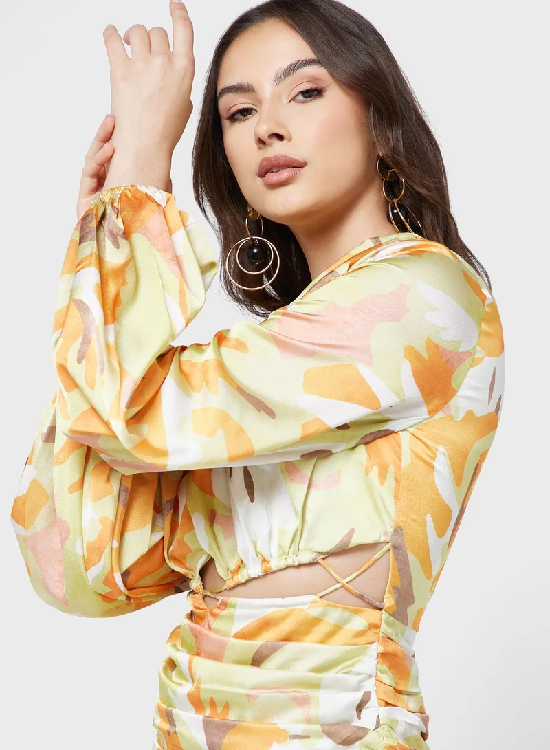 Finders Keepers Balloon Sleeve Cut Out Detail Dress