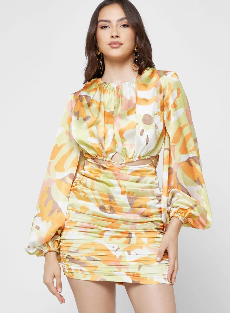 Finders Keepers Balloon Sleeve Cut Out Detail Dress