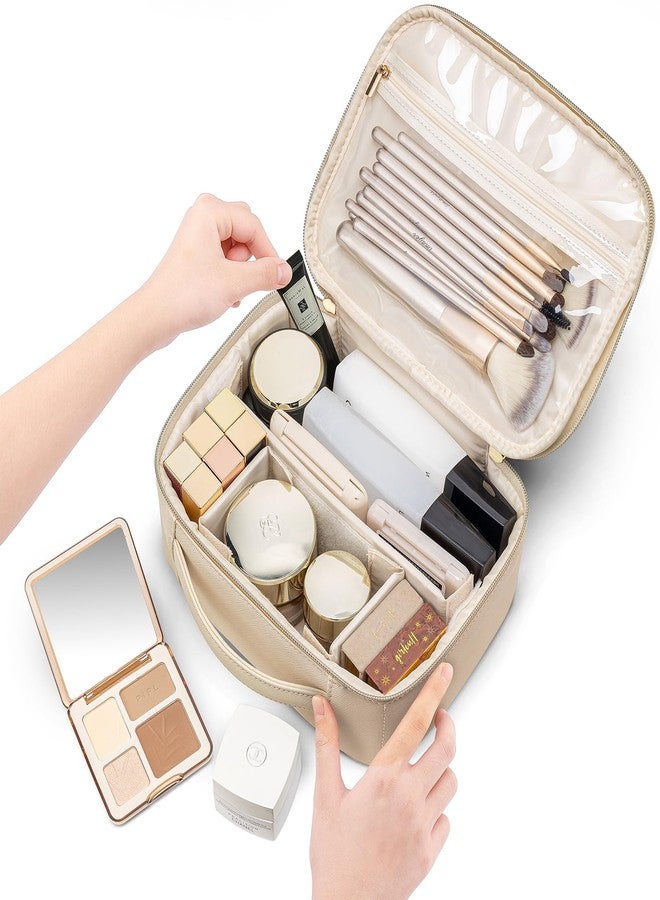 Vlando Travel Makeup Bag,Portable Cosmetic Bag Makeup Case Organizer, Makeup Bag with Adjustable Dividers for Women,Girls,Wedding,Cosmetic Brushes,Toiletry,Gifts,Anniversary-Beige - Image 5
