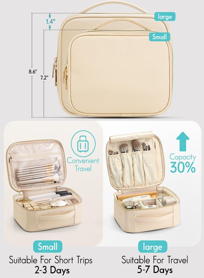 Vlando Travel Makeup Bag,Portable Cosmetic Bag Makeup Case Organizer, Makeup Bag with Adjustable Dividers for Women,Girls,Wedding,Cosmetic Brushes,Toiletry,Gifts,Anniversary-Beige - Image 2