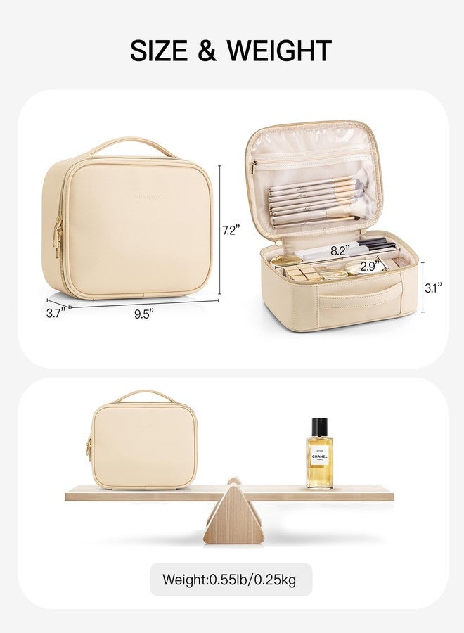 Vlando Travel Makeup Bag,Portable Cosmetic Bag Makeup Case Organizer, Makeup Bag with Adjustable Dividers for Women,Girls,Wedding,Cosmetic Brushes,Toiletry,Gifts,Anniversary-Beige - Image 3