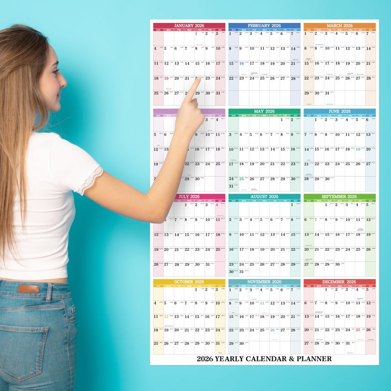 BooQool 2026 Yearly Wall Calendar - Dry Erase Calendar 2026, Erasable Wall Calendar 2026, Jan 2026 - Dec 2026, 34.8'' Ã— 22.8'', 2-Sided Horizontal/Vertical - Image 2
