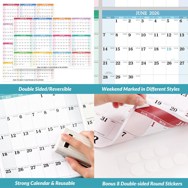 BooQool 2026 Yearly Wall Calendar - Dry Erase Calendar 2026, Erasable Wall Calendar 2026, Jan 2026 - Dec 2026, 34.8'' Ã— 22.8'', 2-Sided Horizontal/Vertical - Image 5