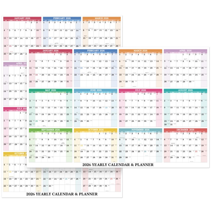 BooQool 2026 Yearly Wall Calendar - Dry Erase Calendar 2026, Erasable Wall Calendar 2026, Jan 2026 - Dec 2026, 34.8'' Ã— 22.8'', 2-Sided Horizontal/Vertical - Image 1