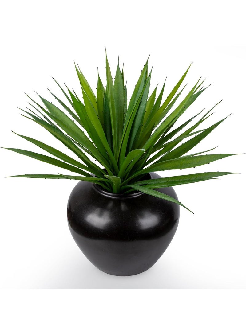 17 Inch Artificial Agave Plant Faux Succulent with Black Ceramic Vase, Green - Image 1