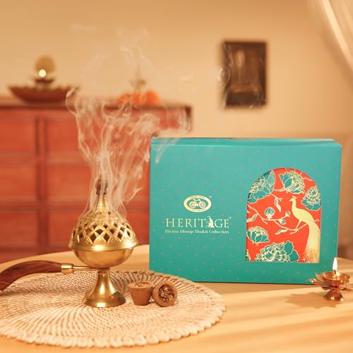 Cycle Pure Brass Sambrani Holder with 12 Dhoop Cups – Derived from Temple Flowers | Premium Dhuni Burner with Handle | Heritage Divine Shakti Collection for Diwali Puja & Festivals - Image 1