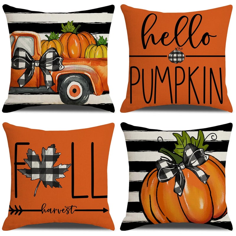 ONFAON Fall Decorations for Home  Fall Pillow Covers 18x18 Set of 4  Thanksgiving Decorations Autumn Cushion Case for Couch - Image 1