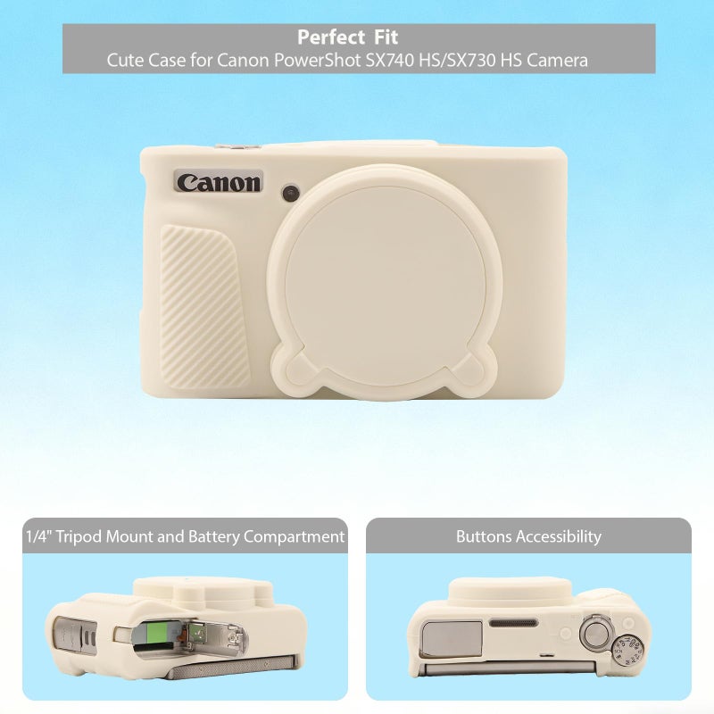 Frevyve Case for Canon PowerShot SX740 HS, SX730 HS Camera, Soft Silicone Protective Case, Slim Fit Sleeve with Removable Lens Cover and Screen Protector Accessories, Anti-Scratch (Beige) - Image 5