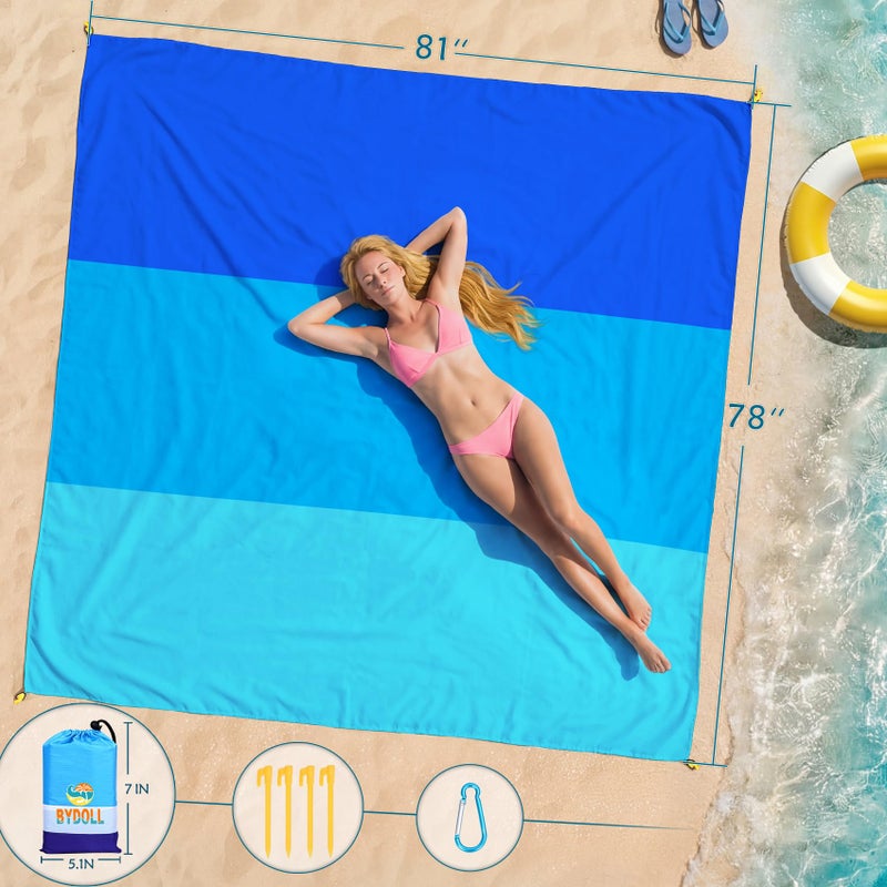 BYDOLL Beach Blanket Waterproof Sandproof 78''Ã—81'' 1-5 Adults Oversized Lightweight Large Picnic Mat Waterproof Sandproof Blanket for Beach Camping Hiking Travel - Image 2