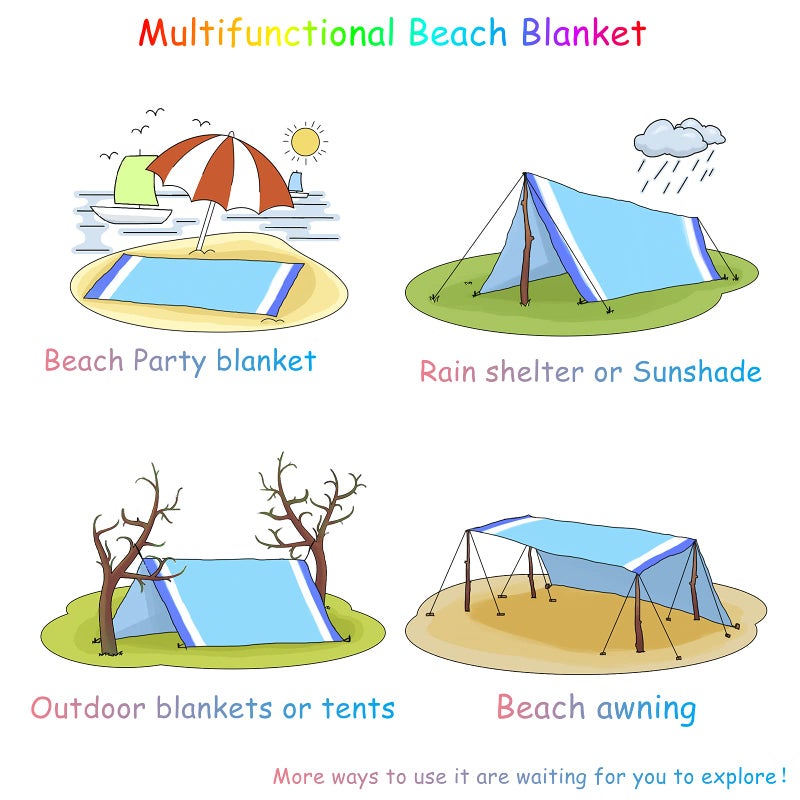 BYDOLL Beach Blanket Waterproof Sandproof 78''Ã—81'' 1-5 Adults Oversized Lightweight Large Picnic Mat Waterproof Sandproof Blanket for Beach Camping Hiking Travel - Image 5