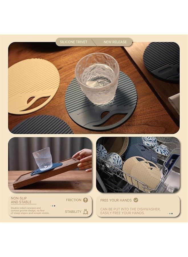كاست ويف سجادات ثلاثية من السيليكون، قطعتان دائريتان غير لاصقة ومقاومة للحرارة، وسادات ساخنة لأسطح المطبخ المصنوعة من الكوارتز، وحاملات أواني متعددة الأغراض غير قابلة للانزلاق، وحاملات أواني للأطباق الساخنة، وقواعد الطاولة - Image 5