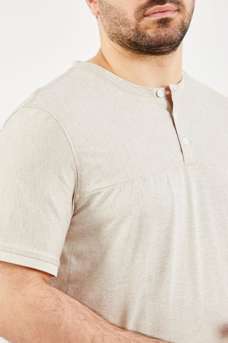 Kenneth Cole Men Crew Neck Short Sleeve Textured T-Shirt, Beige - Image 2