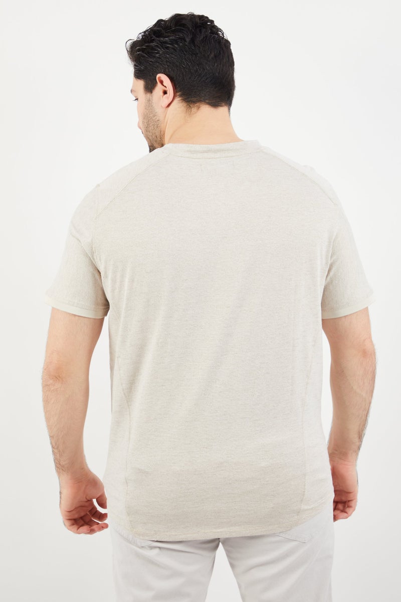 Kenneth Cole Men Crew Neck Short Sleeve Textured T-Shirt, Beige - Image 4